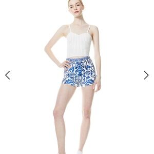 Alice + Olivia Blue & White High-Waist Printed Shorts